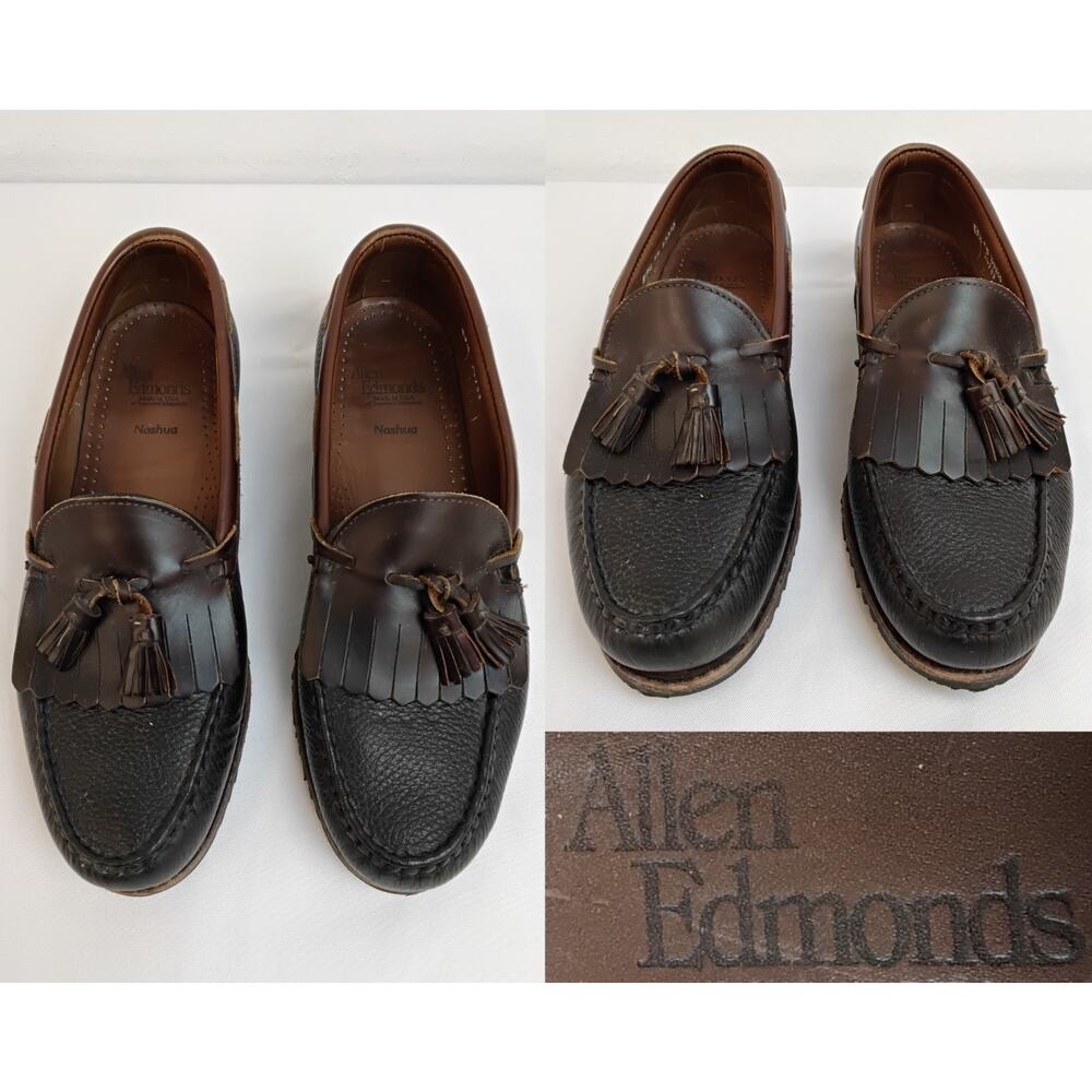 Allen Edmonds Nashua Tasseled Loafers Men's 9.5D Black Brown Leather #Z5368